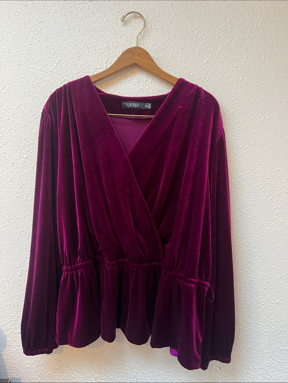 Ralph Lauren Velvet Wrap Blouse in Deep Berry